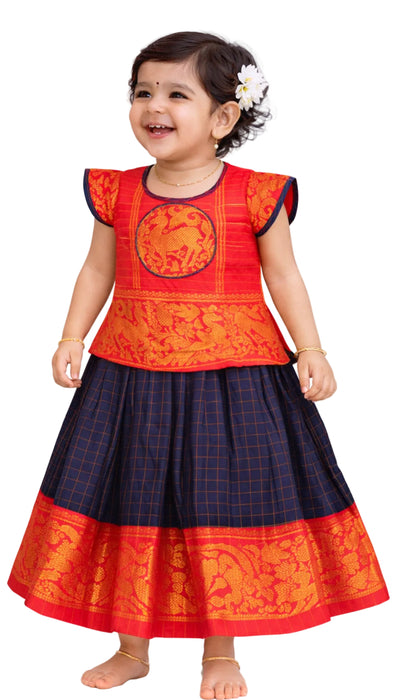 Kids Pavadai Sattai Heritage Rani Sungudi Cotton - Traditional South Indian Baby Girl Dress