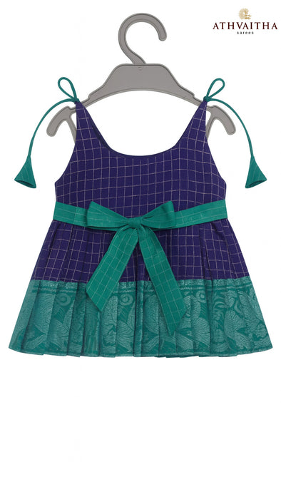 Athvaitha Newborn Girl Rani Sungudi Premium 100% Rich Cotton Pleated Maxi Gown – Handmade Baby Dress