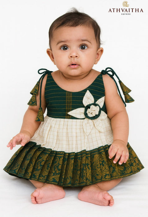 Athvaitha Newborn Girl Rani Sungudi Pleated Maxi Gown – 100% Pure Cotton