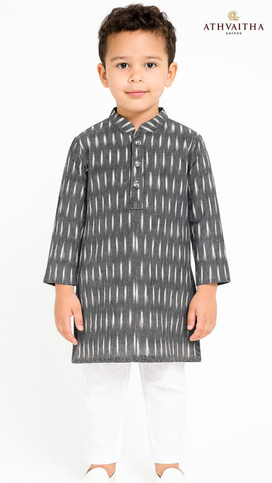 Boys Handloom Ikkat Cotton Kurta 3 Years – Grey