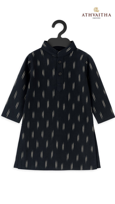 Boys Handloom Ikkat Cotton Kurta 1 Year – Black