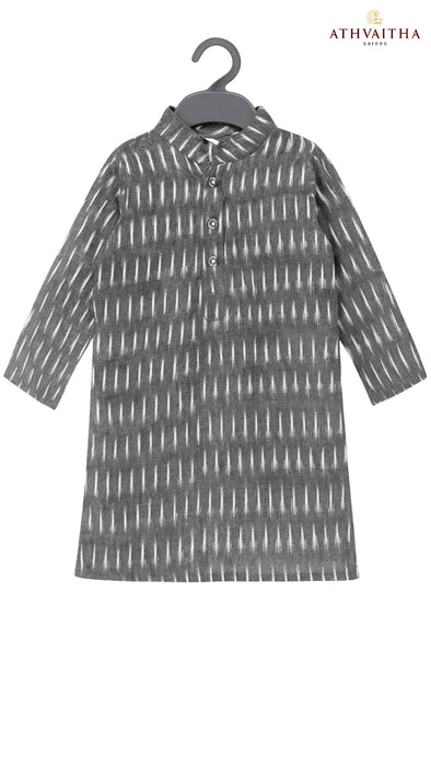 Boys Handloom Ikkat Cotton Kurta 3 Years – Grey