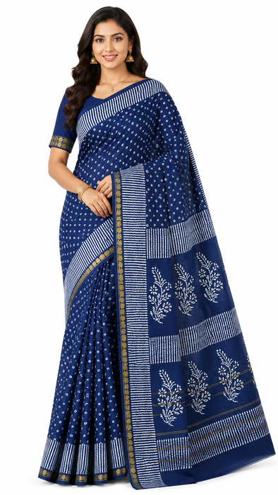 Rani Sungudi Saree Doubleside 1inch Border Self - Chakra Bandini-Grey