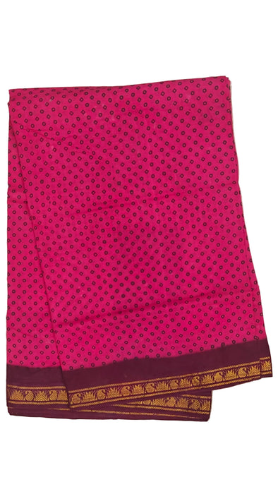 Rani Sungudi Cotton Sarees Double Side Zari Border Polka Dot -Pink-Maroon