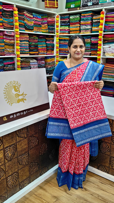 Rani Sungudi Sarees Double Side Silve Tissue Border Fancy Wax Print