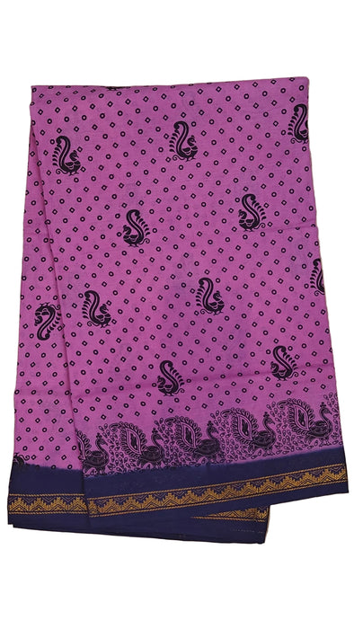 Rani Sungudi Cotton Sarees Double Side Zari Border Polka Dot With Mayil Print-Majanta-Blue