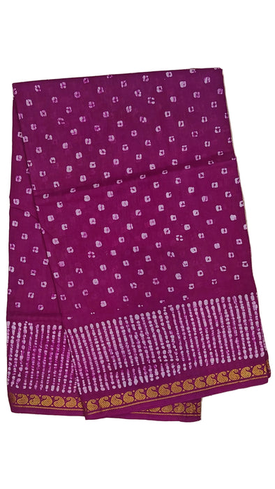 Rani Sungudi Saree Doubleside 1inch Border Self - Chakra Bandini-Magenta