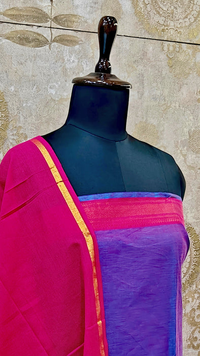 Mangalagiri Cotton Salwar Material - Purple With Rani Pink