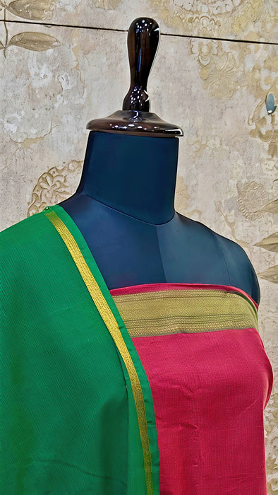 Mangalagiri Cotton Salwar Material - Red With Green