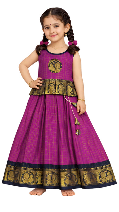 Purple Sungudi Cotton Kids Pavadai Sattai