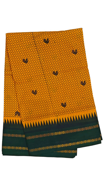 Rani Sungudi Cotton Sarees Double Side Kasumalai Contrast Border -Yellow-BottleGreen
