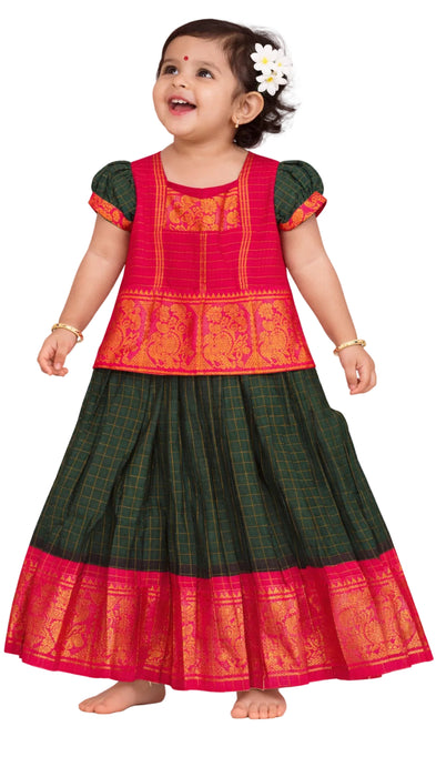 Pink and Green Kids Pavadai Sattai