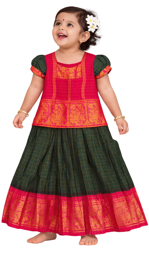 Pink and Green Kids Pavadai Sattai