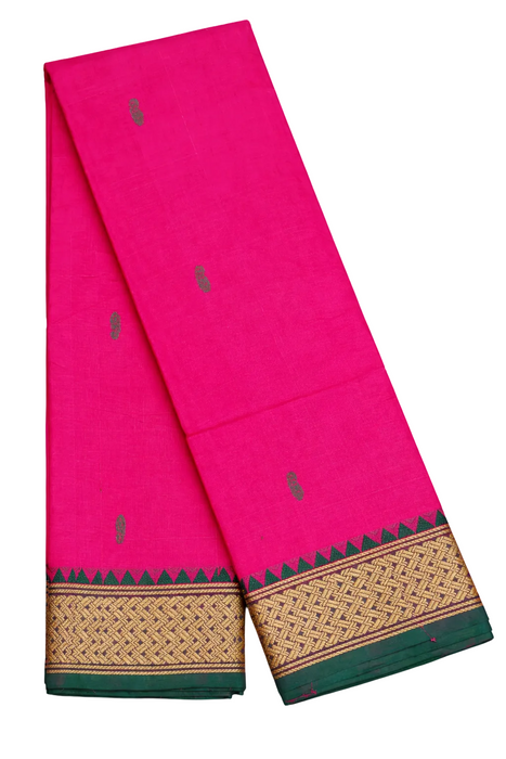 Handloom Chettinad Cotton Saree – Pink with Green