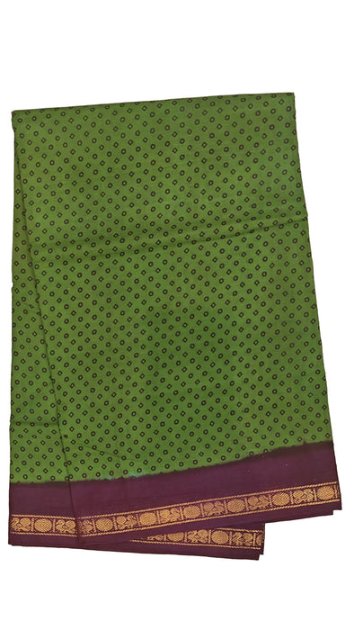 Rani Sungudi Cotton Sarees Double Side Zari Border Polka Dot -Olive Green-Purple