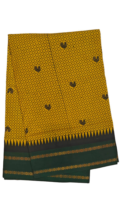 Rani Sungudi Cotton Sarees Double Side Kasumalai Contrast Border -Mustard-BottleGreen