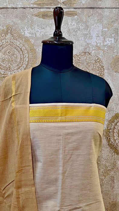Mangalagiri Cotton Salwar Material - Beige with Mustard
