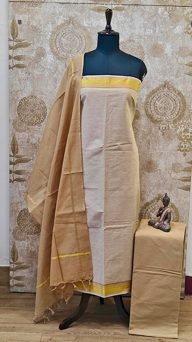 Mangalagiri Cotton Salwar Material - Beige with Mustard