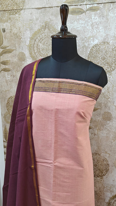 Mangalagiri Cotton Salwar Material - Light Peach With Wine