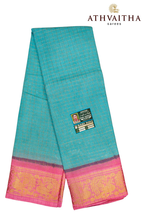 Rani Sungudi Zari Kattam Seablue With Contrast Border