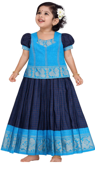 Kids Sungudi Cotton Pavadai Sattai | Readymade - 3 Years