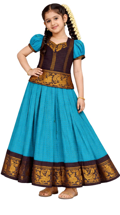 Traditional Rani Sungudi Cotton Kids Pavadai Sattai