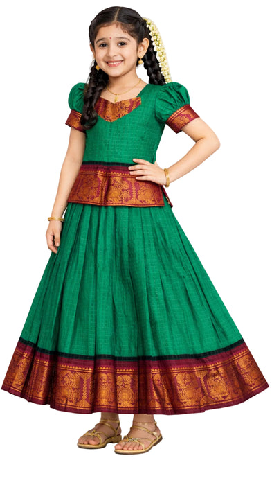 Traditional Rani Sungudi Cotton Kids Pavadai Sattai