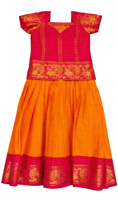 Traditional Rani Sungudi Cotton Kids Pavadai Sattai