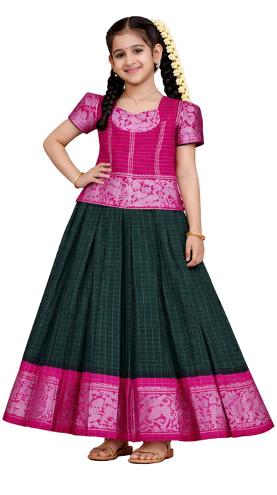 Traditional Rani Sungudi Cotton Kids Pavadai Sattai