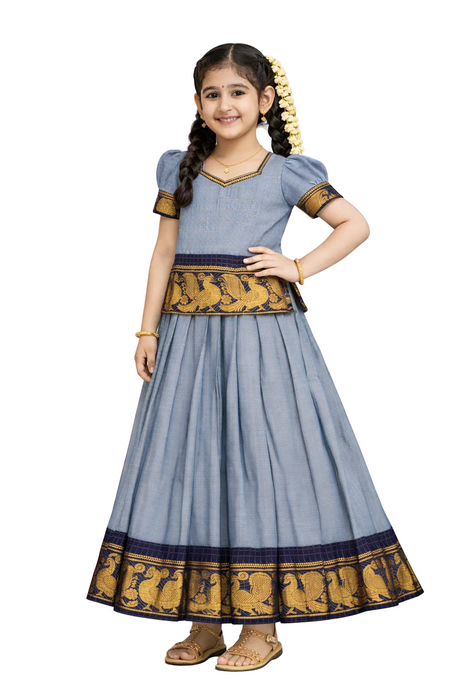 Traditional Rani Sungudi Cotton Kids Pavadai Sattai