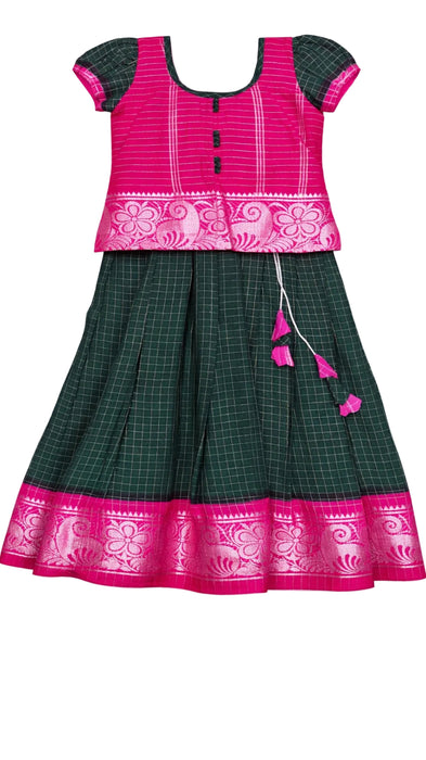 Traditional Kids Sungudi cotton Pavadai Sattai for young girls