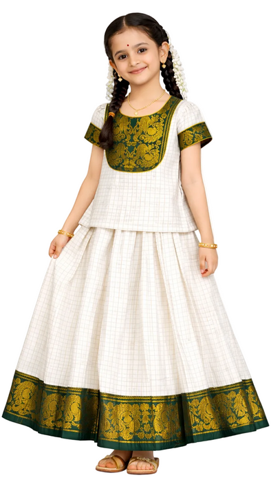 Traditional Rani Sungudi Cotton Kids Pavadai Sattai