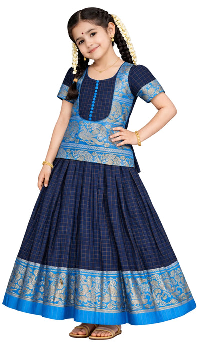 Traditional Rani Sungudi Cotton Kids Pavadai Sattai