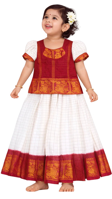 Kids Sungudi Cotton Pavadai Sattai | Readymade - 3 Years