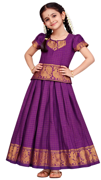 Traditional Rani Sungudi Cotton Kids Pavadai Sattai