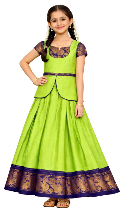 Traditional Rani Sungudi Cotton Kids Pavadai Sattai