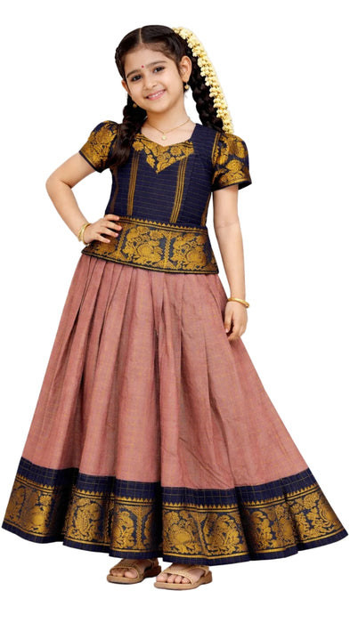 Traditional Rani Sungudi Cotton Kids Pavadai Sattai