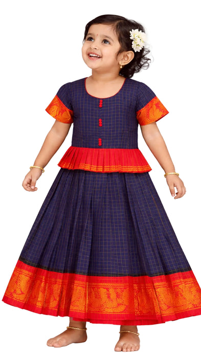 Traditional Kids Pavadai Sattai Rani Sungudi Cotton Dress