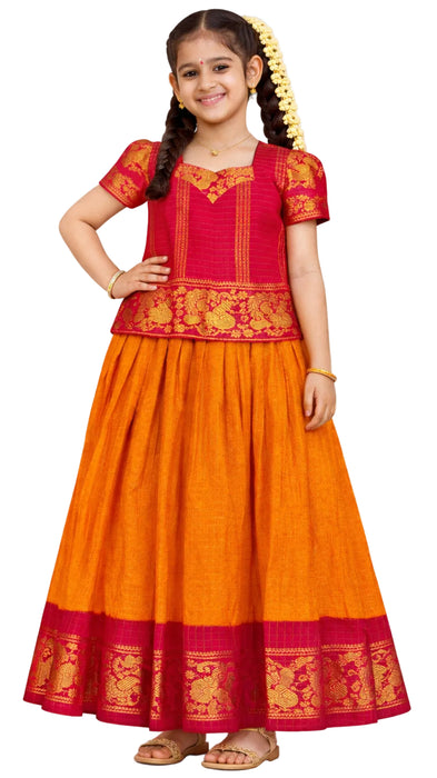 Traditional Rani Sungudi Cotton Kids Pavadai Sattai