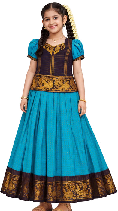 Traditional Rani Sungudi Cotton Kids Pavadai Sattai