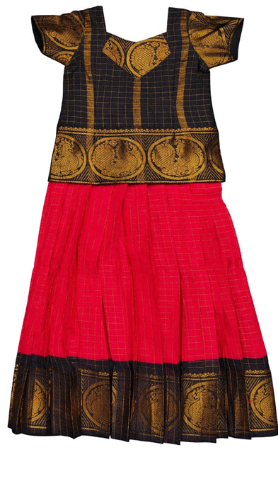 Traditional Rani Sungudi Cotton Kids Pavadai Sattai
