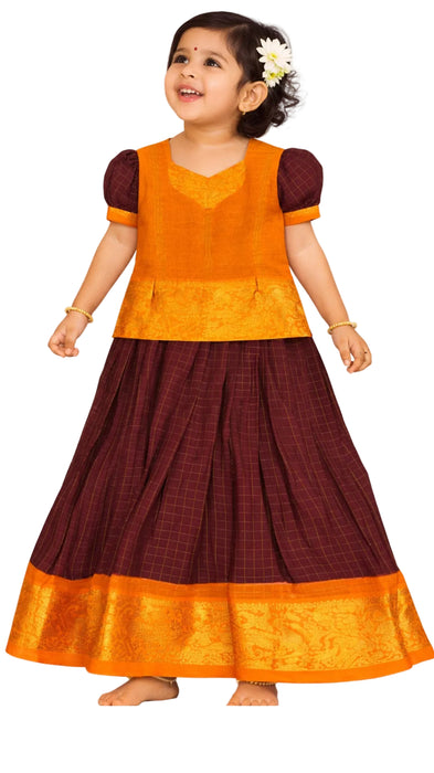 Girls Sungudi Cotton Pavadai Sattai | Readymade - 3 Years