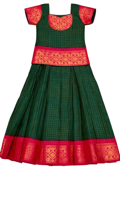 Traditional Rani Sungudi Cotton Kids Pavadai Sattai