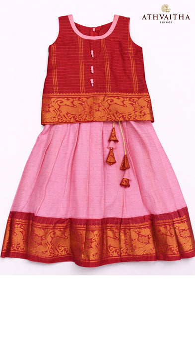 Kids Sungudi Cotton Pavadai Sattai – Traditional Set