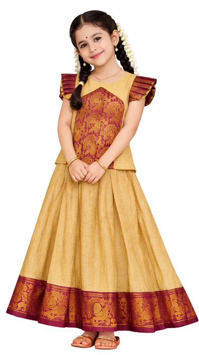 Traditional Rani Sungudi Cotton Kids Pavadai Sattai