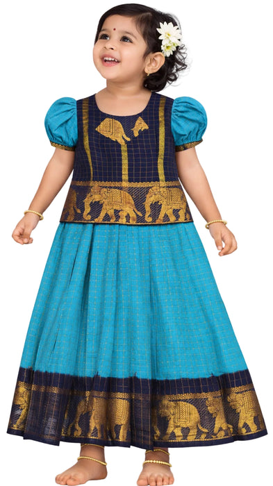 Girls Sungudi Cotton Pavadai Sattai | Readymade - 3 Years