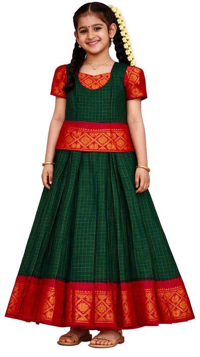 Traditional Rani Sungudi Cotton Kids Pavadai Sattai