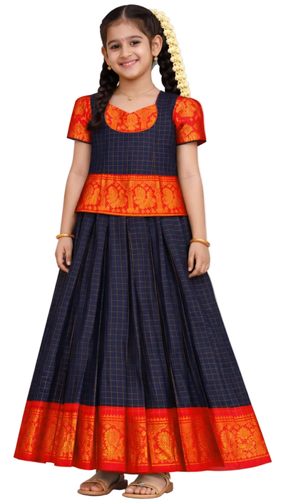 Traditional Rani Sungudi Cotton Kids Pavadai Sattai