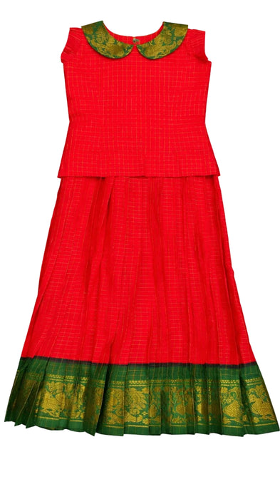 Traditional Rani Sungudi Cotton Kids Pavadai Sattai