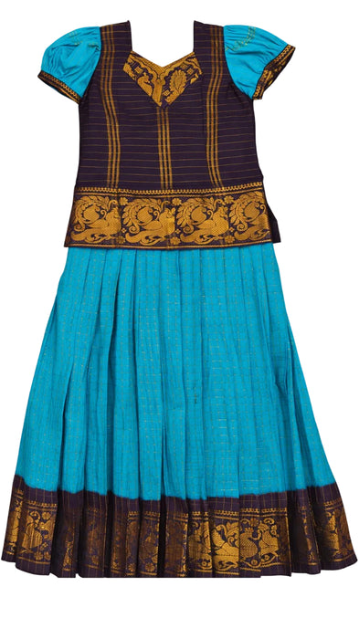 Traditional Rani Sungudi Cotton Kids Pavadai Sattai